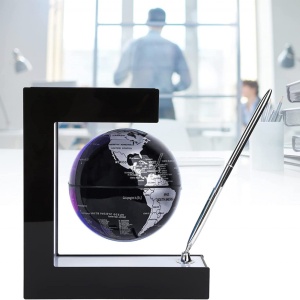 Glob pamantesc magnetic plutitor cu iluminare LED, awwaline, negru, 17.3 cm x 19.5 cm x 5 cm, prevazut cu pix cromat si suport - Img 6