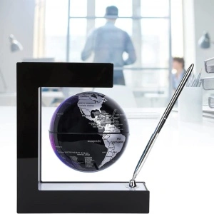Glob pamantesc magnetic plutitor cu iluminare LED, awwaline, negru, 17.3 cm x 19.5 cm x 5 cm, prevazut cu pix cromat si suport - Img 6