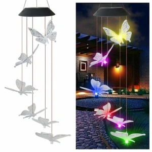 Lampa solara LED tip clopotei de vant, awwaline, multicolor, 6 fluturi, impermeabil, incarcare solara - Img 3