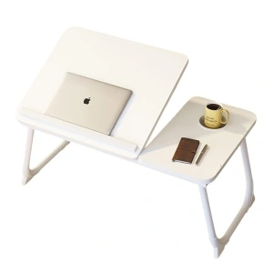 Masuta pliabila pentru laptop cu suport pahar, awwaline, alba, reglabila pe intaltime, 64 x 32 x 25 cm