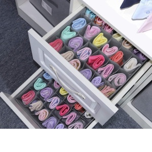 Organizator haine 20 compartimente, awwaline, gri, 32 x 32 x 10 cm, ideal pentru sosete, lenjerie intima, curele sau cravate - Img 3