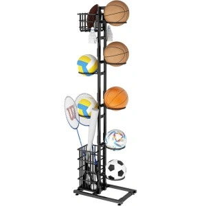 Organizator sportiv vertical, awwaline, negru, pentru mingi si articole sportive, ideal pentru sala de sport, garaj, curte, 28 x 41 x 156 cm