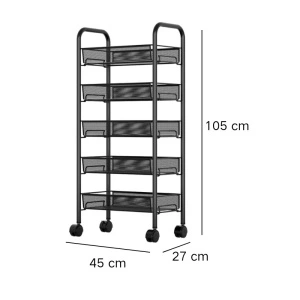 Raft metalic slim cu 5 nivele, awwaline, negru, multifunctional, rotativ 360°, 45 x 27 x 105 cm - Img 4