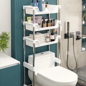 Raft organizator baie cu 3 nivele, awwaline, alb, ideal deasupra vasului de toaleta, 48.5 x 26 x 173 cm - Img 2
