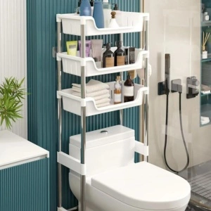 Raft organizator baie cu 3 nivele, awwaline, alb, ideal deasupra vasului de toaleta, 48.5 x 26 x 173 cm - Img 2