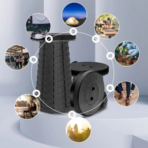 Scaun rotund retractabil, awwaline®, negru, extensibil, pliabil, portabil, ideal pentru activitati outdoor, camping, pescuit - Img 4