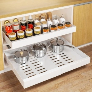 Sertar extensibil din metal, awwaline, alb, cu 3 glisiere autoadezive, extragere 80%, 32-52 cm x 42 cm x 6 cm - Img 2