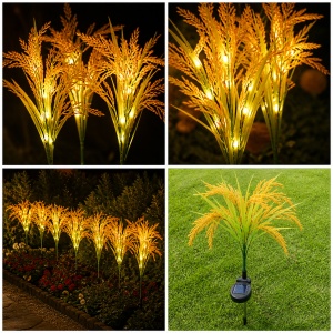 Set 2 lampi solare de gradina, awwaline, Galben/Verde, model Spic de Grau, Senzor de lumina, IP65 impermeabil - Img 2