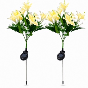 Set 2 lampi solare de gradina, awwaline, model Crin Galben, Senzor de lumina, IP65 impermeabil