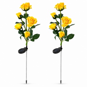 Set 2 lampi solare de gradina, awwaline, model Trandafir Galben, Senzor de lumina, IP65 impermeabil