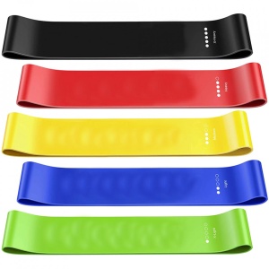 Set 5 benzi elastice rezistenta din latex, awwaline®, pentru antrenament sala, fitness, yoga, pilates, gimnastica de recuperare, 5 niveluri de dificultate - Img 1