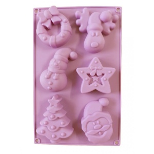 Set 6 forme silicon de Craciun, awwaline, roz deschis, ideale pentru ciocolata, bomboane, turta dulce, produse patiserie - Img 1
