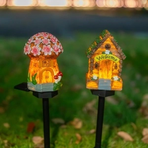 Set 6 Lampi Solare de gradina, awwaline, multicolor, model casute din povesti, Senzor de lumina, IP65 impermeabil, 45 x 7 cm - Img 6