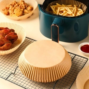 Set Hartie de Copt pentru Air Fryer, awwaline, rotund, maro, unica folosinta, 20 x 4.5 cm, ideale pentru friteuza, cuptor, cuptor cu microunde, non-toxice - Img 3