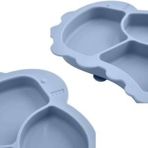 Set hranire bebelusi 4 piese pentru diversificare, awwaline, gri, silicon, BPA free, farfurie cu ventuza, pahar, lingurita si baveta - Img 6