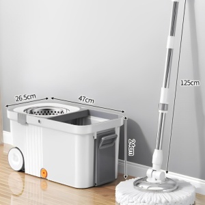 Set mop rotativ cu galeata, awwaline, Alb/Gri, storcator centrifuga, galeata portabila 10 litri, 4 rezerve mop, sistem evacuare apa - Img 2