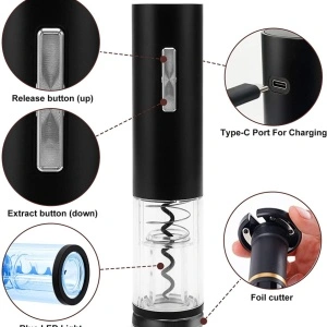 Set tirbuson electric USB si accesoriu taiere sigiliu, awwaline, negru - Img 5