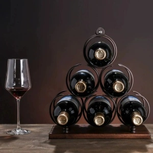Suport 6 sticle de vin, awwaline, maro, lemn natural si otel, design modern, maner solid, 30 x 16 x 32.5 cm - Img 5