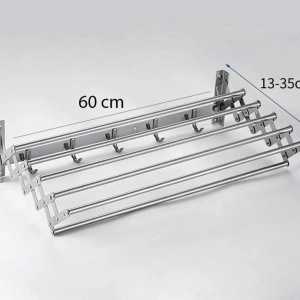 Suport extensibil pentru haine si prosoape, awwaline, argintiu, inox, 7 bare, 5 carlige, 13-35 cm x 60 cm x 14.5 cm - Img 6