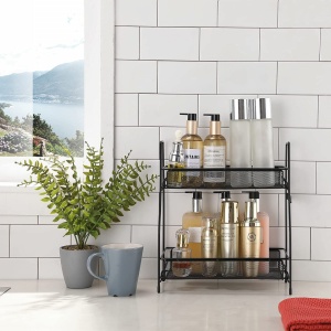 Suport organizator multifunctional cu 2 etaje, awwaline, negru, metalic, ideal pentru condimente, cosmetice - Img 6