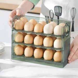 Suport organizator oua pentru frigider, awwaline, verde, capacitate 30 oua, 26 x 10 x 20 cm - Img 6