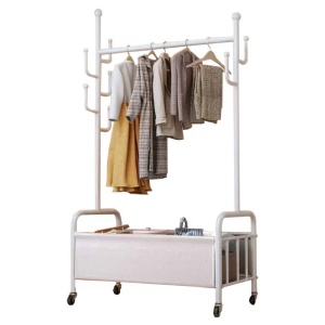 Suport portabil pentru haine si umerase, awwaline, alb, compartiment incaltaminte, 7 carlige, 168 x 80 x 37 cm - Img 1