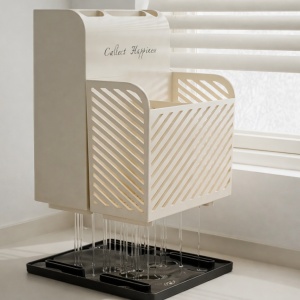 Suport ustensile de bucatarie, awwaline, plastic, bej, 3 compartimente, recipient cutite, 21 x 16 x 15 cm - Img 4