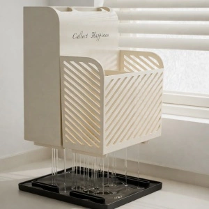 Suport ustensile de bucatarie, awwaline, plastic, bej, 3 compartimente, recipient cutite, 21 x 16 x 15 cm - Img 4