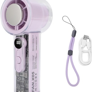 Ventilator portabil cu 5 viteze, awwaline, roz, racitor de aer, efect de gheata, afisaj digital, 3000mAh viata lunga, incarcare rapida TYPE-C, cu snur - Img 6