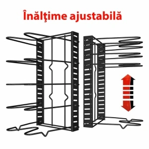 Etajera multifunctionala pentru tigai si capace, neagra, inaltime ajustabila, 5 rafturi - Img 3