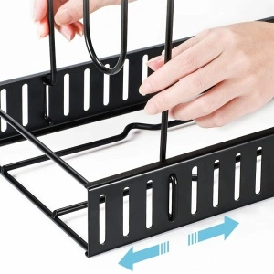Etajera multifunctionala pentru tigai si capace, neagra, inaltime ajustabila, 8 rafturi - Img 5