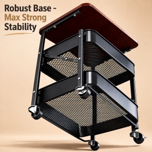 Etajera multifunctionala rabatabila cu 3 nivele, awwaline, neagra, otel carbon + MDF, 74 x 45 x 29.5 cm - Img 3