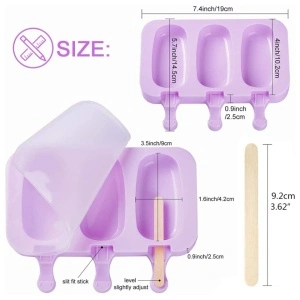 Forma inghetata cu 3 compartimente, awwaline, forme ovale, mov, silicon alimentar, 50 de bete, cu capac protectie - Img 2
