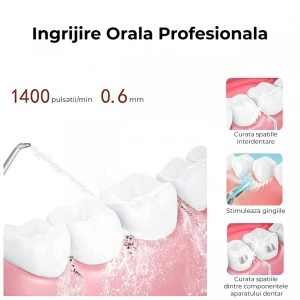 Irigator oral pentru dus bucal, awwaline®, Ultra-Portabil, 4 Capete Curatare, Rezervor 220 ml, roz - Img 4