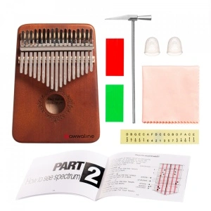 Kalimba, instrument muzical cu 17 Note, awwaline, lemn maro, model floral rotund - Img 3