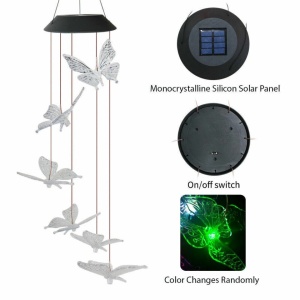 Lampa solara LED tip clopotei de vant, awwaline, multicolor, 6 fluturi, impermeabil, incarcare solara - Img 4