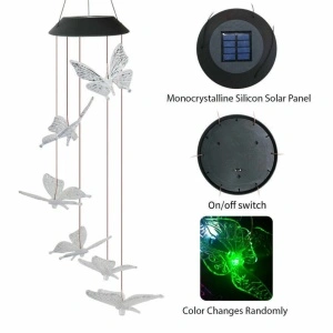 Lampa solara LED tip clopotei de vant, awwaline, multicolor, 6 fluturi, impermeabil, incarcare solara - Img 4