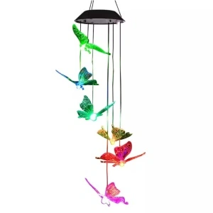 Lampa solara LED tip clopotei de vant, awwaline, multicolor, 6 fluturi, impermeabil, incarcare solara