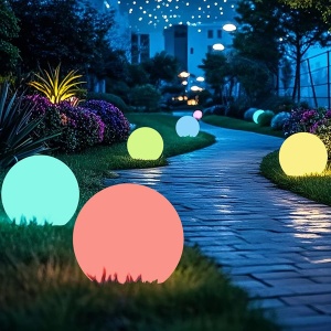 Lampa solara Sferica RGB cu Telecomanda, awwaline, IP65 impermeabil, fixare cu tarus in pamant, ideala pentru gradina, terasa