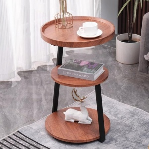 Masuta cafea rotunda, awwaline, lemn, maro, 3 nivele, 62 x 38 cm - Img 6
