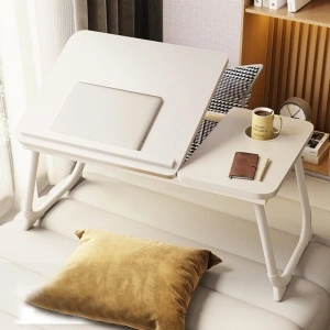 Masuta pliabila pentru laptop cu suport pahar, awwaline, alba, reglabila pe intaltime, 64 x 32 x 25 cm - Img 2