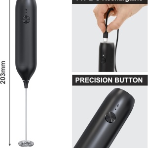 Mixer spuma de lapte, awwaline, negru, incarcare USB, ideal pentru cappuccino, caffe latte, ciocolata calda, cafea cu lapte - Img 2