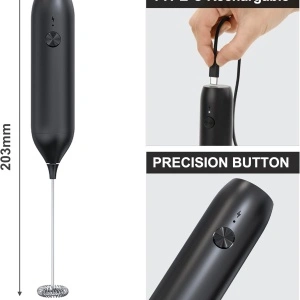 Mixer spuma de lapte, awwaline, negru, incarcare USB, ideal pentru cappuccino, caffe latte, ciocolata calda, cafea cu lapte - Img 2