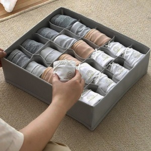 Organizator haine 20 compartimente, awwaline, gri, 32 x 32 x 10 cm, ideal pentru sosete, lenjerie intima, curele sau cravate - Img 4