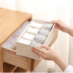 Organizator haine 8 compartimente, awwaline, bej, 16 x 32 x 10 cm, ideal pentru sosete, lenjerie intima, curele sau cravate - Img 4