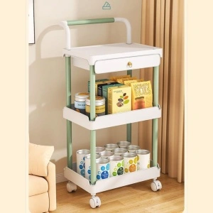 Organizator multifunctional portabil cu 3 nivele si 1 sertar, awwaline, alb/verde, 36.5 x 28 x 74.5 cm - Img 2