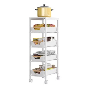 Organizator multifunctional portabil cu 5 nivele, awwaline, 4 rafturi retractabile si 1 polita MDF, slim, rotativ 360°, 38 x 23.5 x 81.5 cm - Img 3