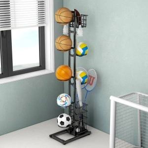 Organizator sportiv vertical, awwaline, negru, pentru mingi si articole sportive, ideal pentru sala de sport, garaj, curte, 28 x 41 x 156 cm - Img 2