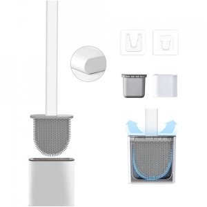 Perie WC din Silcon pentru Vasul de Toaleta, awwaline®, alba, cu Suport Autoadeziv pe Perete si Cap Flexibil - Img 2