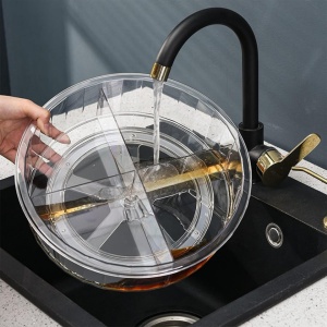 Platou rotativ tip tava pentru frigider sau dulap, awwaline, transparent, suprafata antialunecare, rotatie 360 grade, 30.5 x 30.5 x 9 cm - Img 4